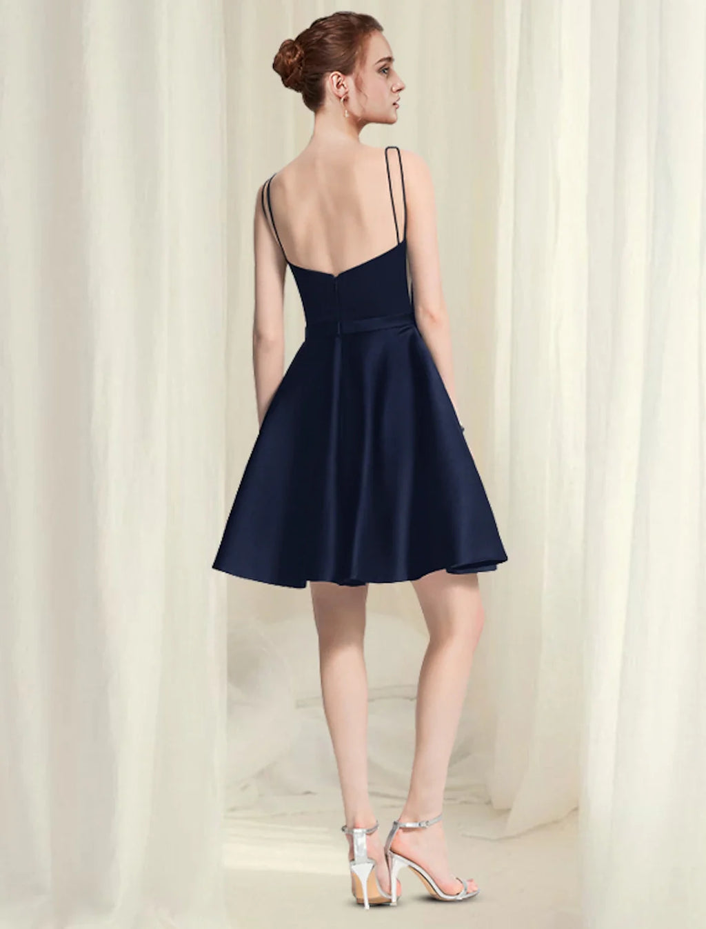 Black A-Line Satin Sleeveless Pleated Mini Cocktail Dress - Chloe Dress