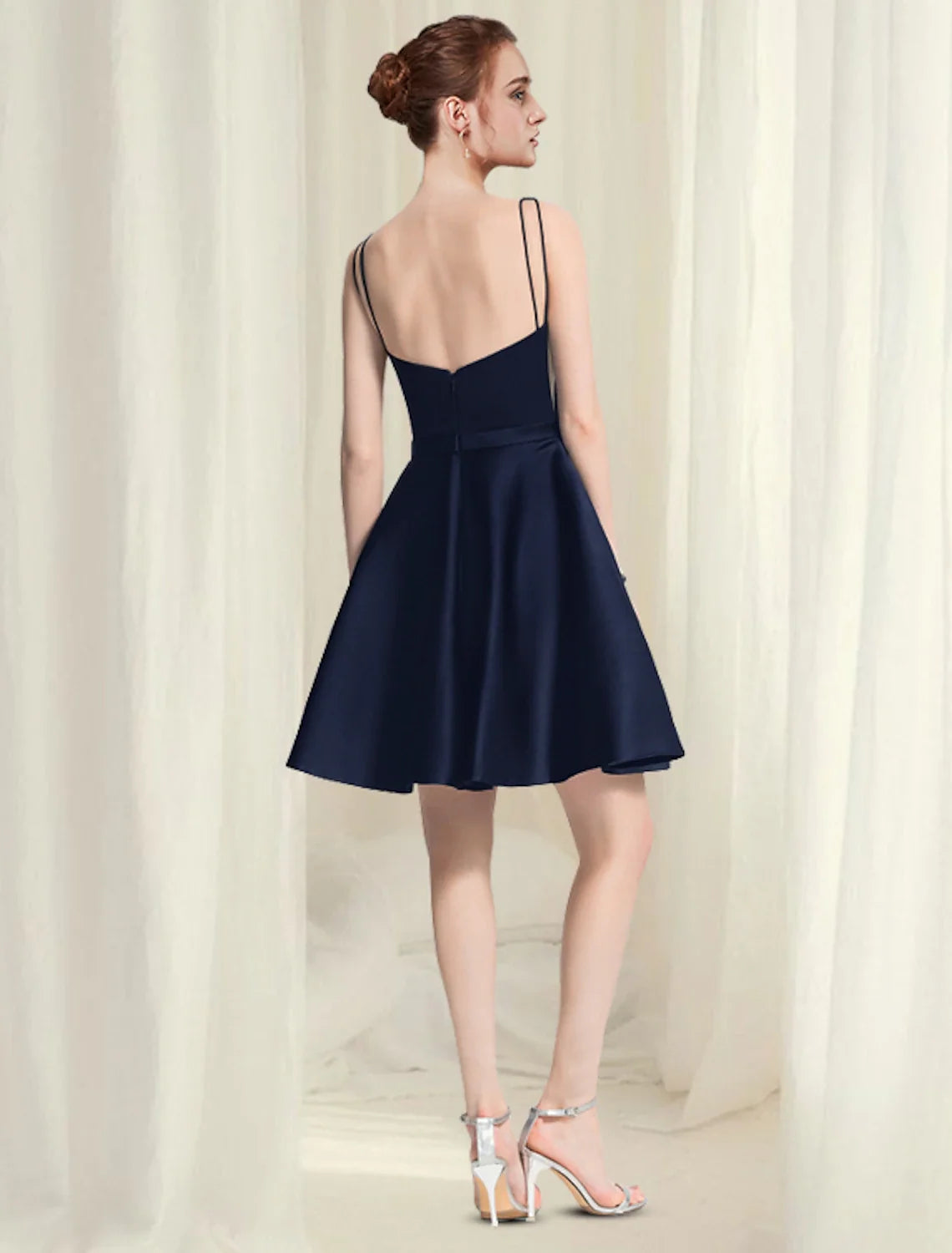 Black A-Line Satin Sleeveless Pleated Mini Cocktail Dress - Chloe Dress