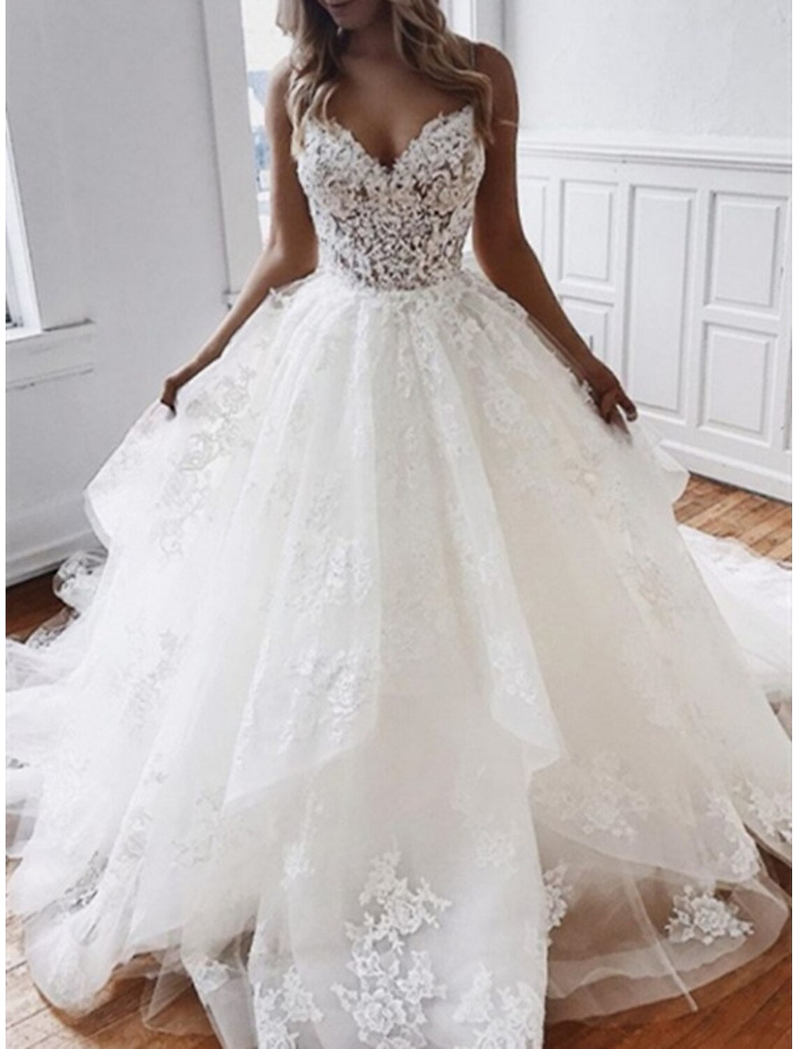 Ball Gown Sweetheart Lace Train Wedding Gown - Chloe Dress