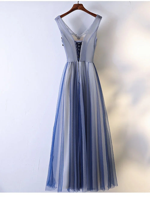 A-Line V-Neck Tulle Sleeveless Applique Floor-Length Wedding Dress - Chloe Dress