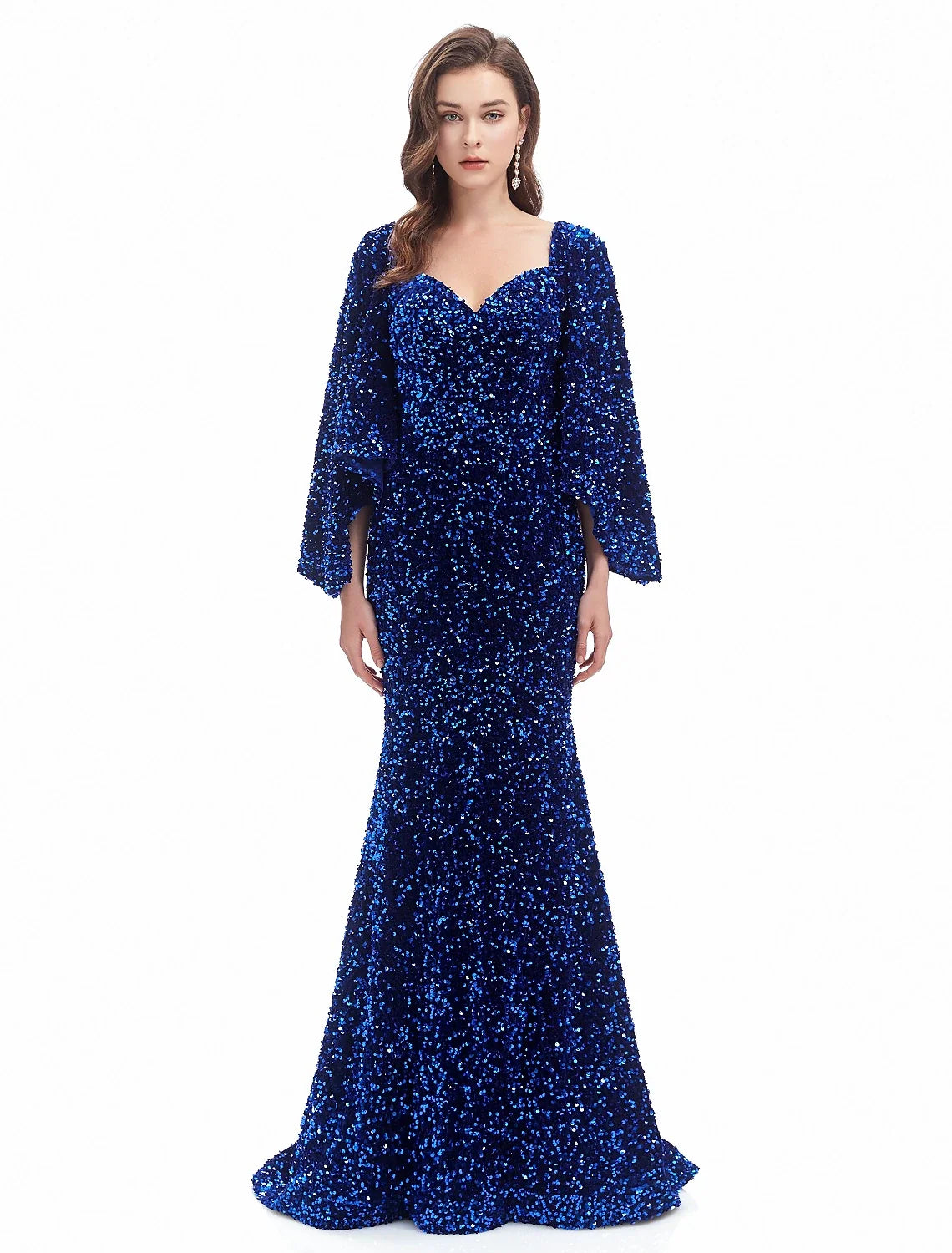 Mermaid Sweetheart Sequin Long Sleeve Train Evening Gown - Chloe Dress