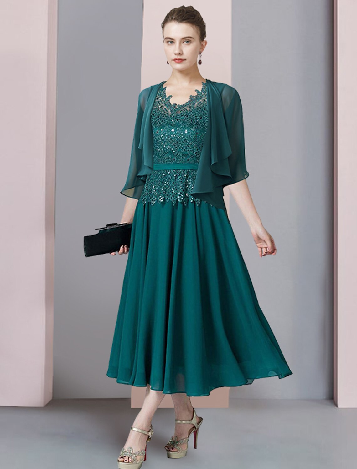 A-Line V-Neck Chiffon Short Sleeve Wrap Mini Wedding Dress - Chloe Dress