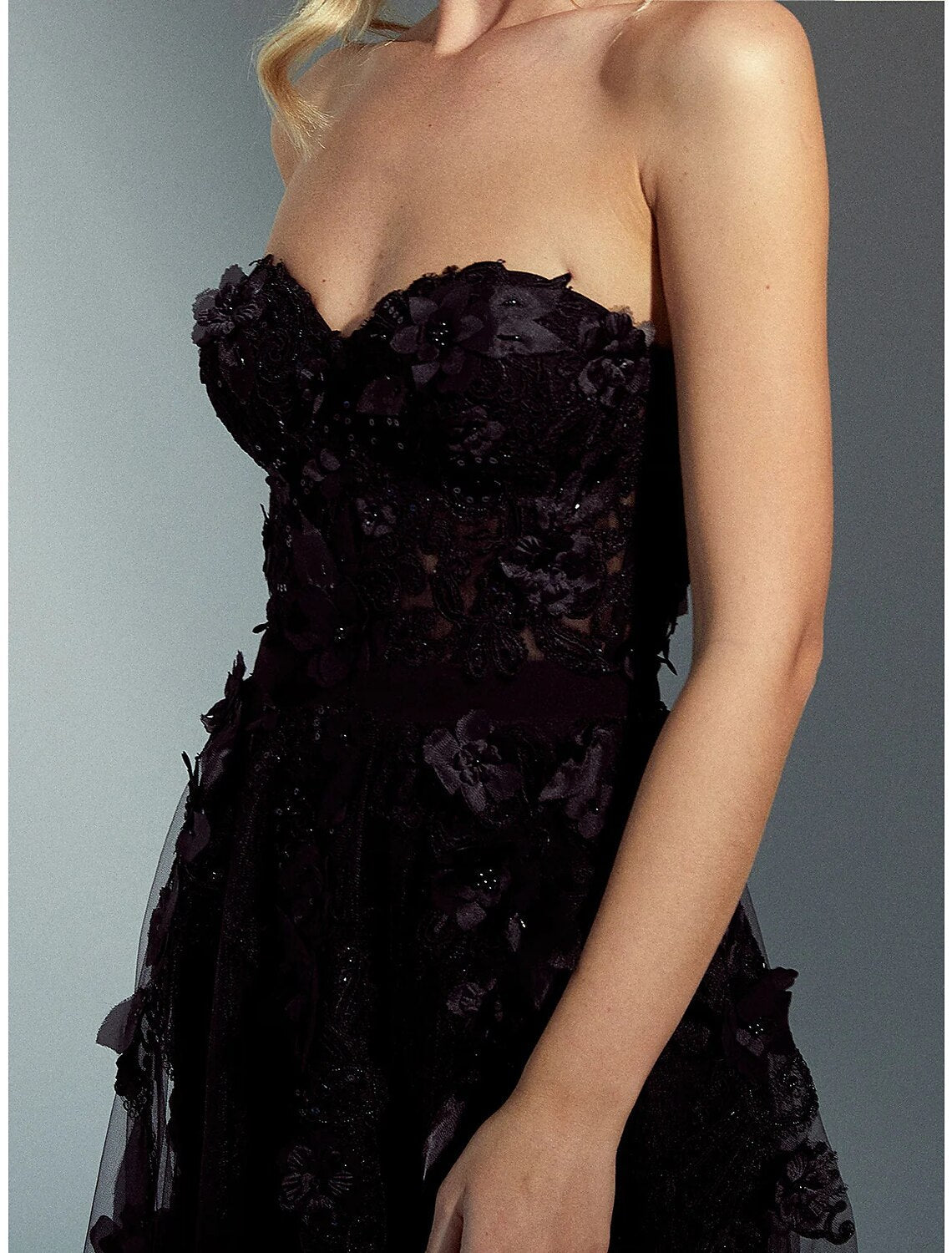 A-Line Strapless Organza Sleeveless Train Evening Gown - Chloe Dress