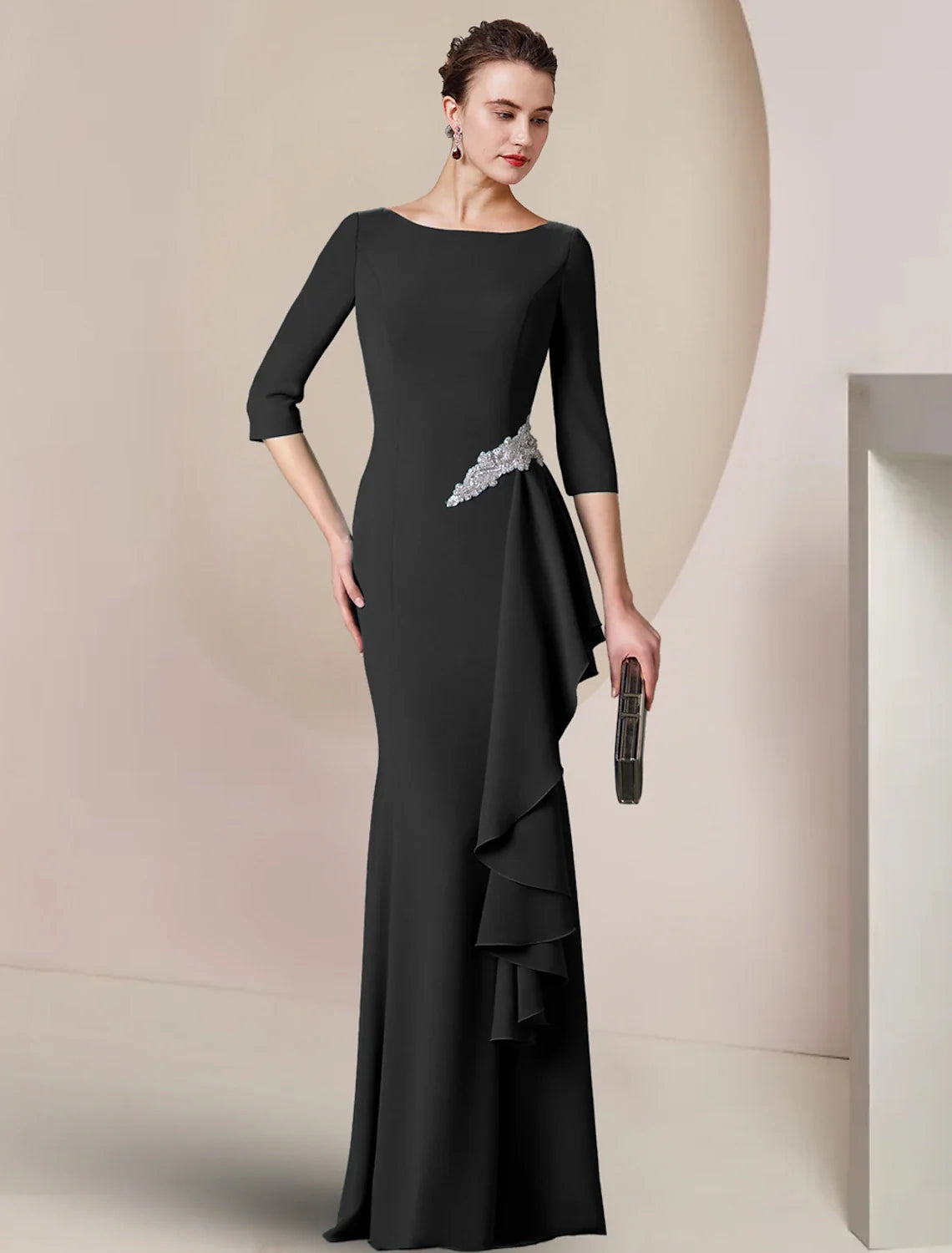 Sheath Three-Quarter Sleeve Floor-Length Wedding Dress - Chloe Dress