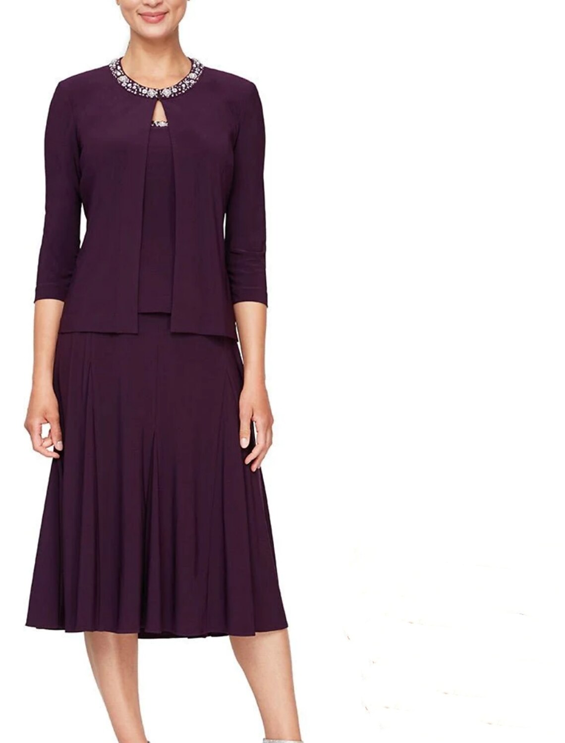 A-Line Three-Quarter Sleeve Pleated Knee-Length Wedding Dress - Chloe Dress