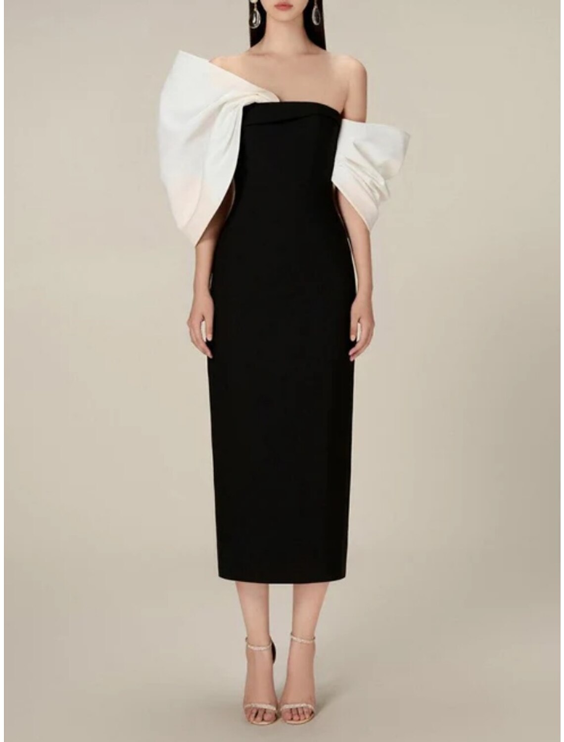 Sheath Off-Shoulder Satin Tea-Length Evening Gown - Chloe Dress