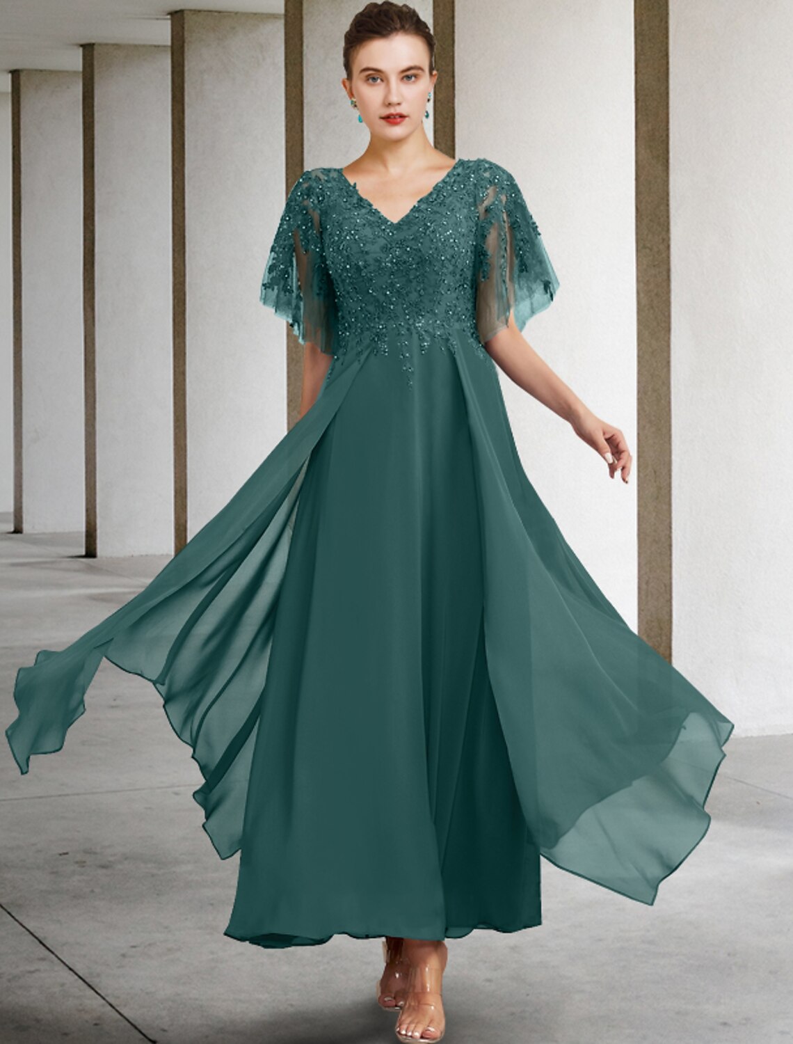 A-Line Chiffon Short Sleeve Applique Mini Dress - Chloe Dress