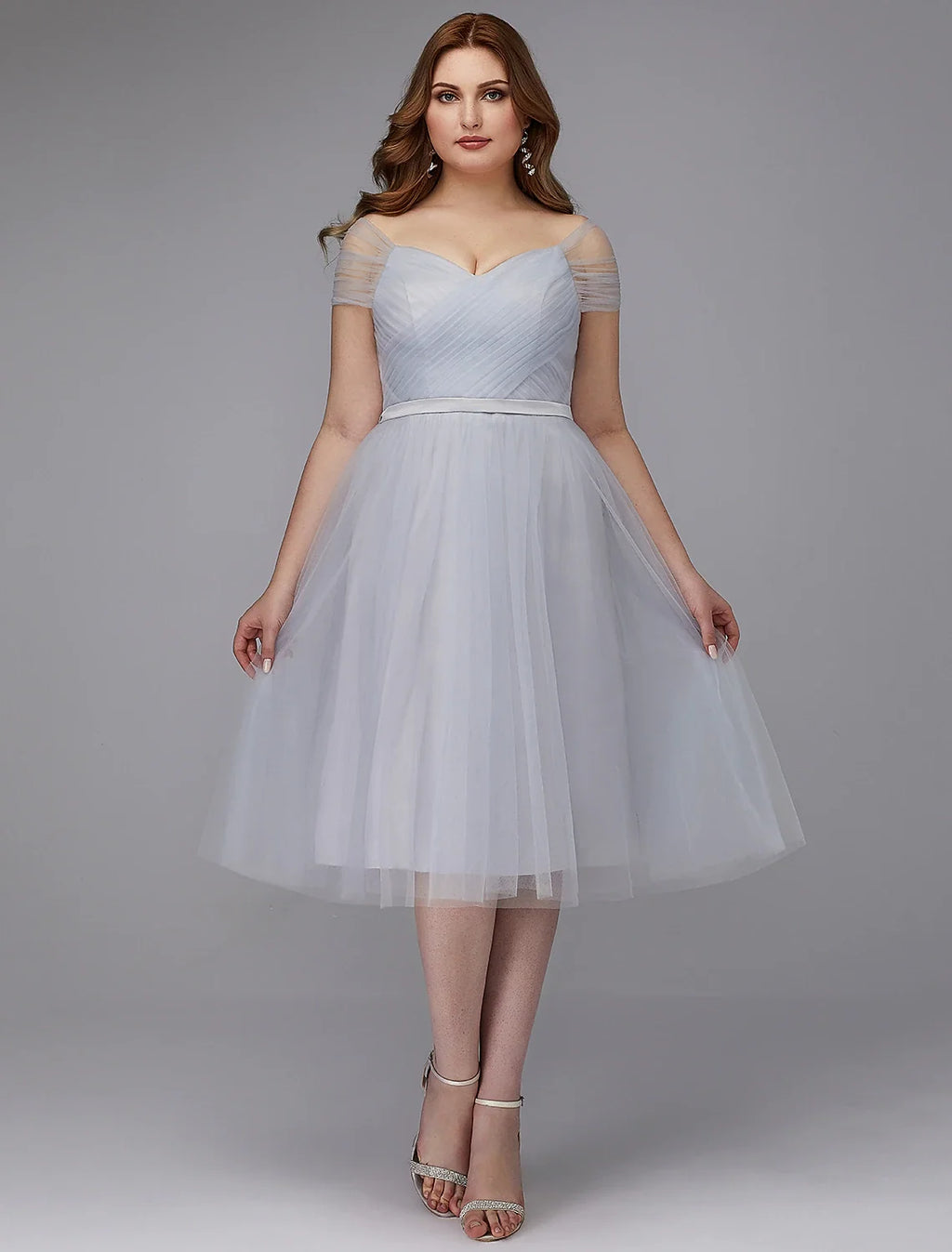 A-Line Off-Shoulder Tulle Short Sleeve Mini Wedding Dress - Chloe Dress