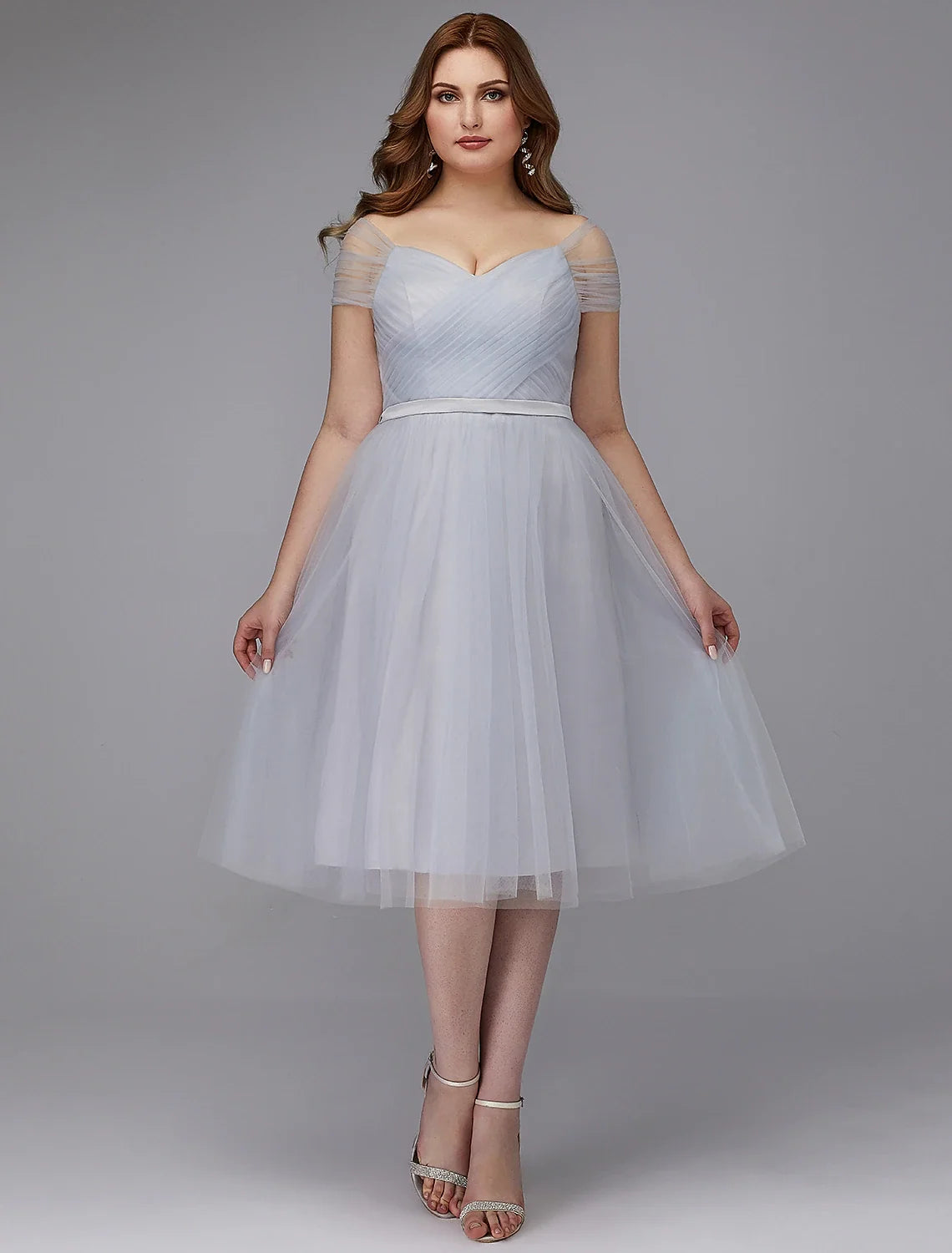 A-Line Off-Shoulder Tulle Short Sleeve Mini Wedding Dress - Chloe Dress