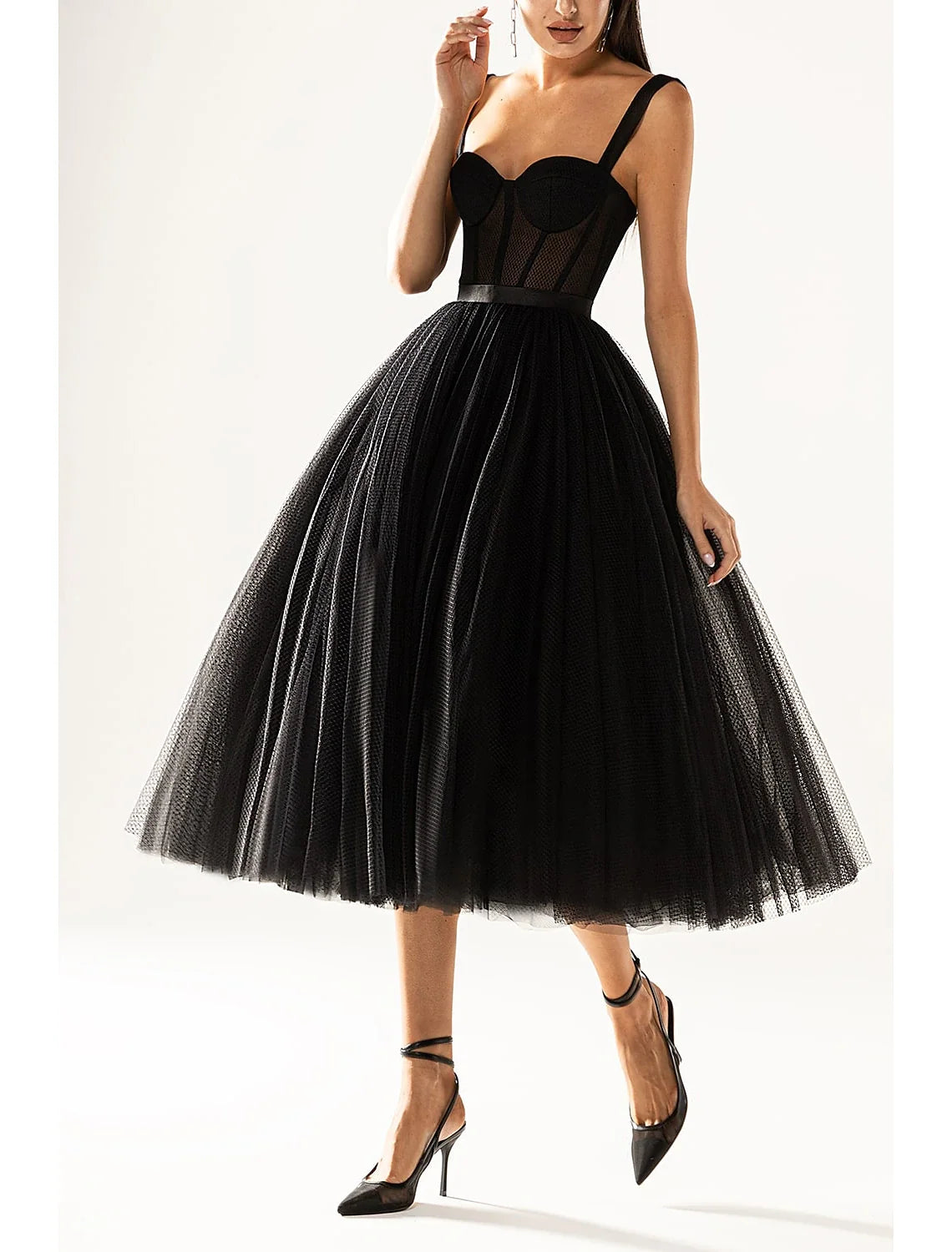 A-Line Strapless Tulle Sleeveless Pleated Knee-Length Cocktail Dress - Chloe Dress