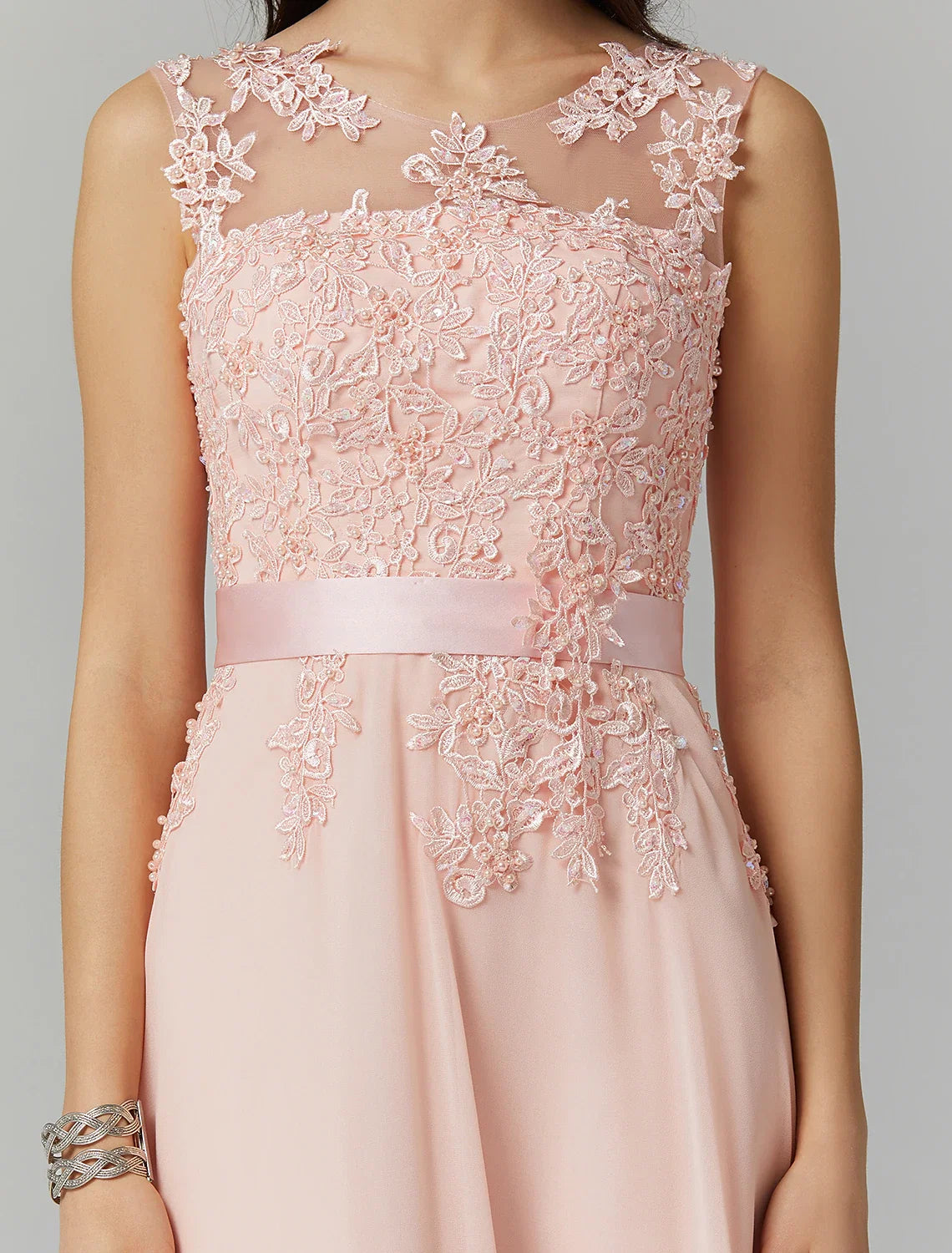 A-Line Chiffon Sleeveless Applique Floor-Length Wedding Dress - Chloe Dress
