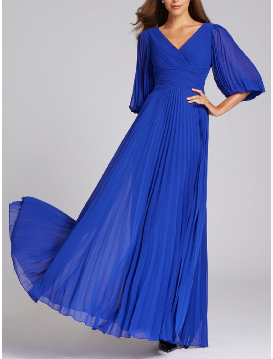 A-Line V-Neck Chiffon Pleated Floor-Length Evening Gown - Chloe Dress