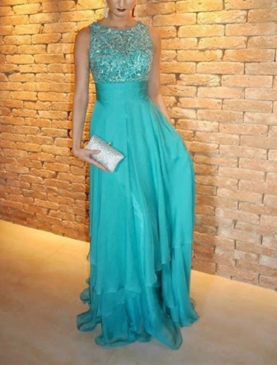 A-Line Chiffon Sleeveless Train Evening Gown - Chloe Dress