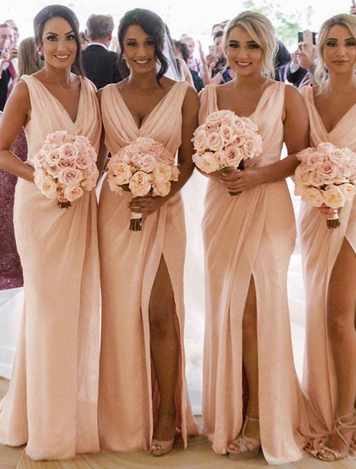 Mermaid V-Neck Chiffon Sleeveless Pleated Wedding Dress - Chloe Dress