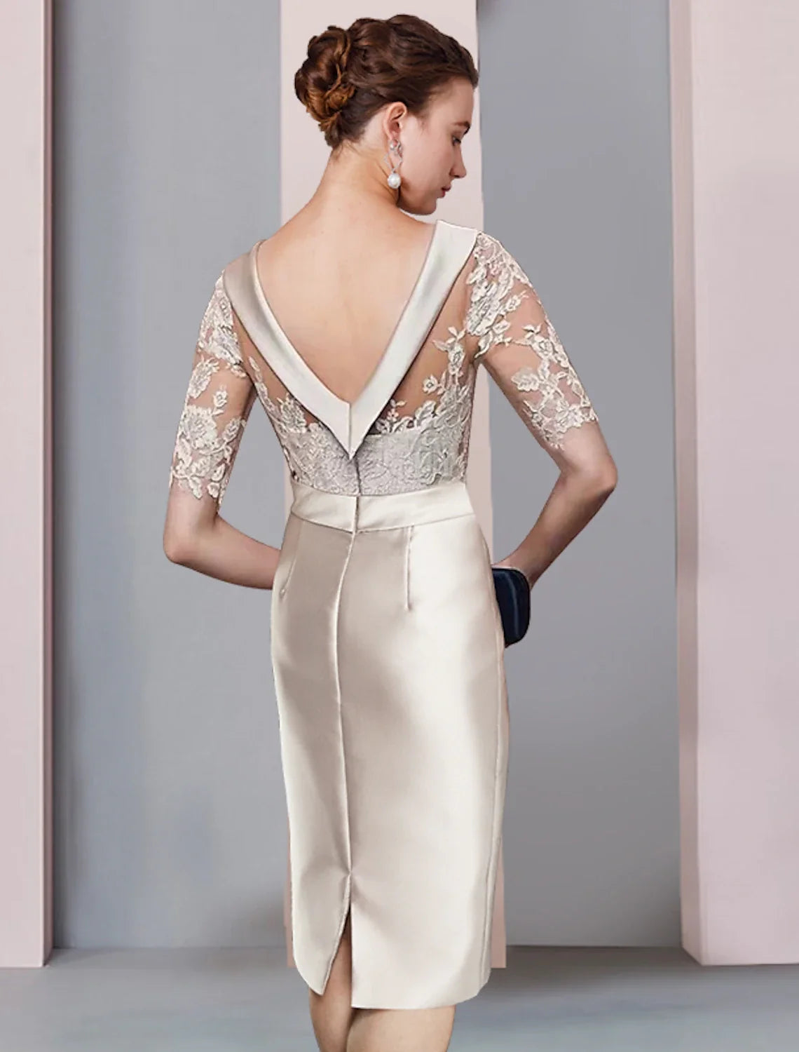 Sheath Satin Applique Knee-Length Wedding Dress - Chloe Dress