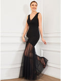 Mermaid V-Neck Tulle Sleeveless Floor-Length Evening Gown - Chloe Dress