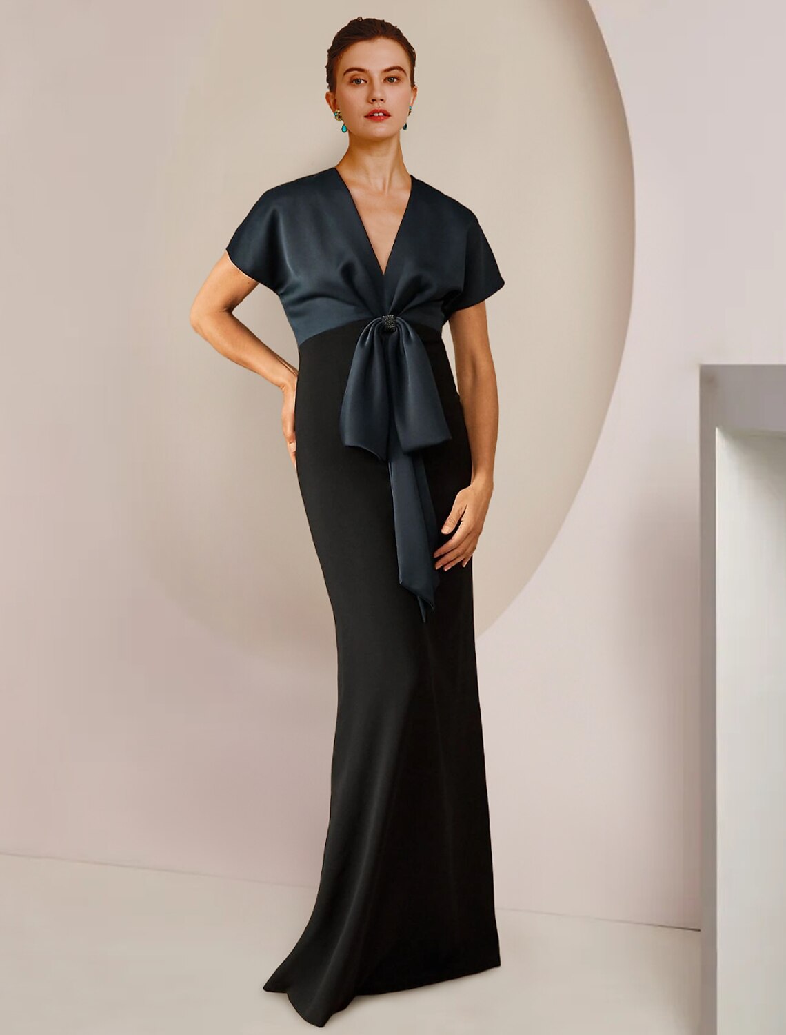 Sheath Satin Short Sleeve Floor-Length Wedding Dress - Chloe Dress
