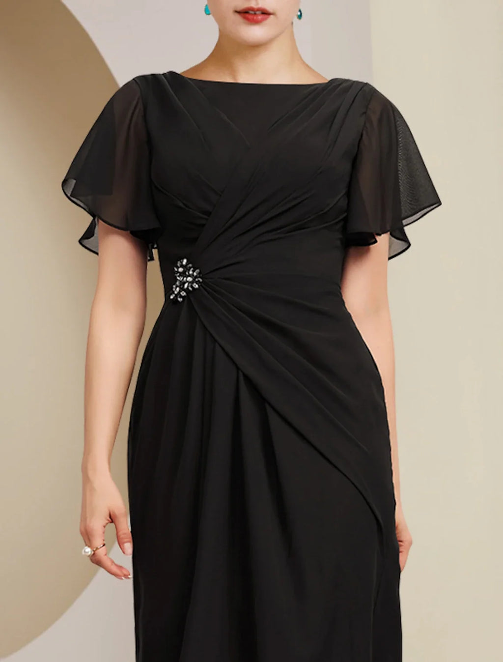 Sheath Chiffon Short Sleeve Draped Mini Wedding Dress - Chloe Dress