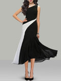 Black A-Line One-Shoulder Chiffon Sleeveless Tea-Length Wedding Dress - Chloe Dress