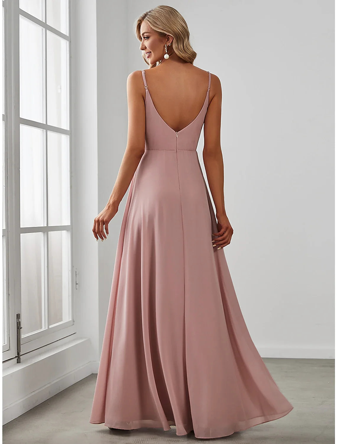 A-Line V-Neck Chiffon Sleeveless Floor-Length Wedding Dress - Chloe Dress