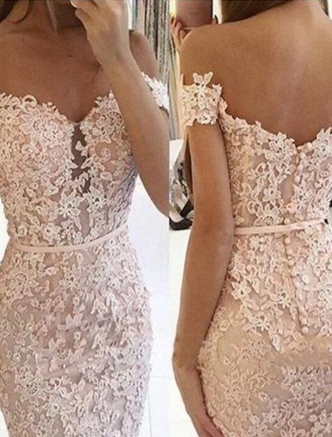 Sheath Off-Shoulder Lace Sleeveless Applique Mini Wedding Dress - Chloe Dress