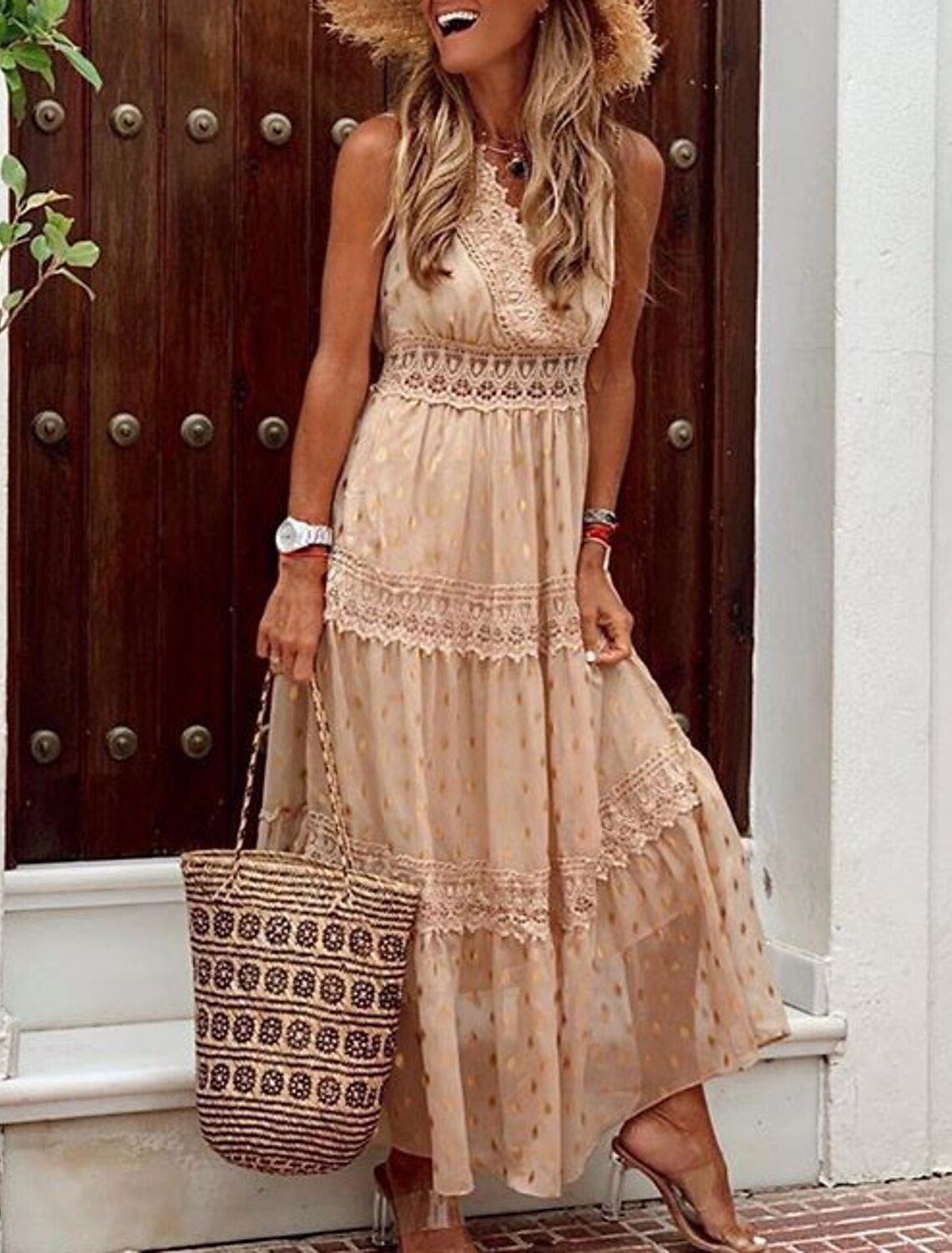 White A-Line V-Neck Chiffon Sleeveless Applique Ankle-Length Wedding Gown - Chloe Dress