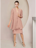 Lace Three-Quarter Sleeve Pleated Knee-Length Dress - Chloe Dress
