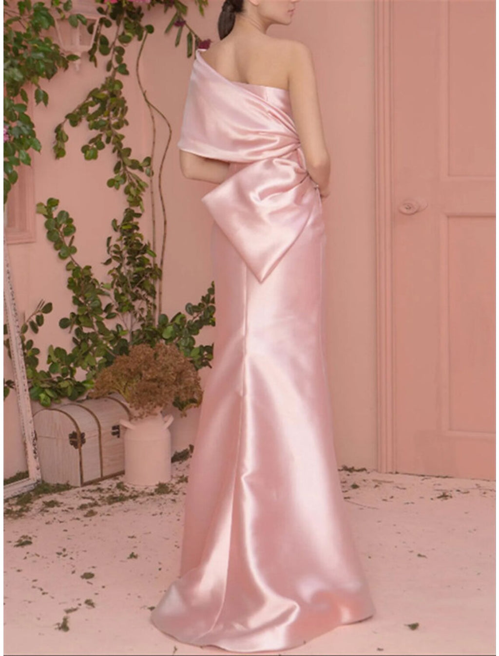 Mermaid One-Shoulder Satin Short Sleeve Floor-Length Evening Dress - Chloe Dress