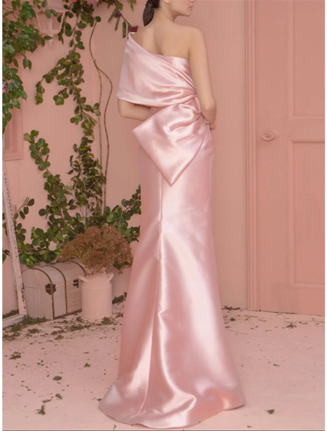Mermaid One-Shoulder Satin Short Sleeve Floor-Length Evening Dress - Chloe Dress