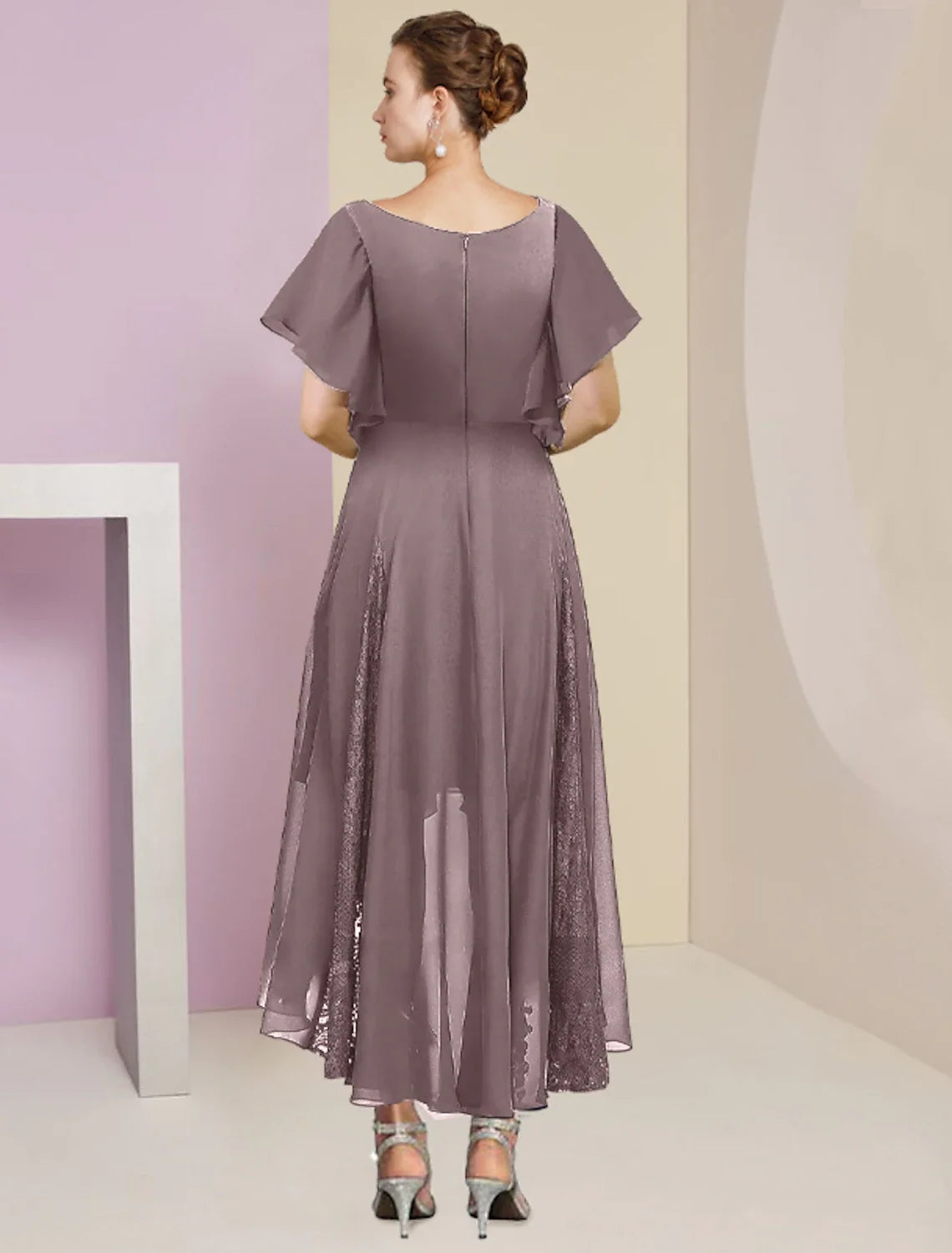 A-Line V-Neck Chiffon Short Sleeve Pleated Mini Wedding Dress - Chloe Dress