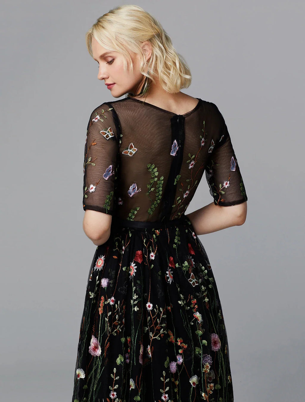 A-Line Illusion Lace Applique Tea-Length Wedding Dress - Chloe Dress