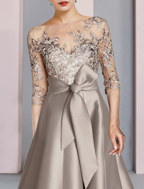 A-Line Satin Applique Tea-Length Wedding Dress - Chloe Dress