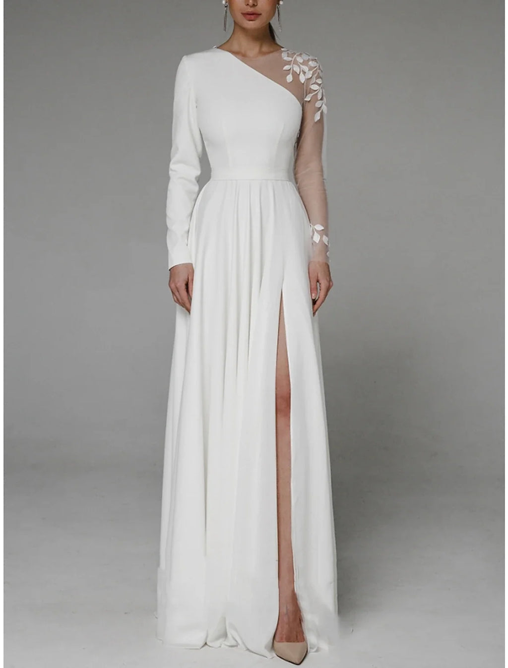 A-Line Chiffon Long Sleeve High Slit Floor-Length Evening Gown - Chloe Dress