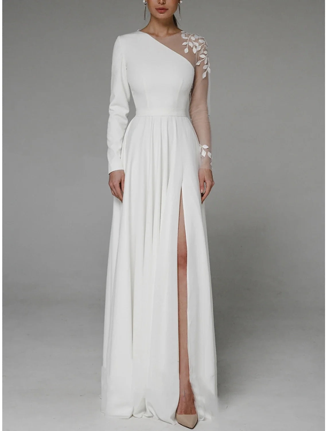 A-Line Chiffon Long Sleeve High Slit Floor-Length Evening Gown - Chloe Dress