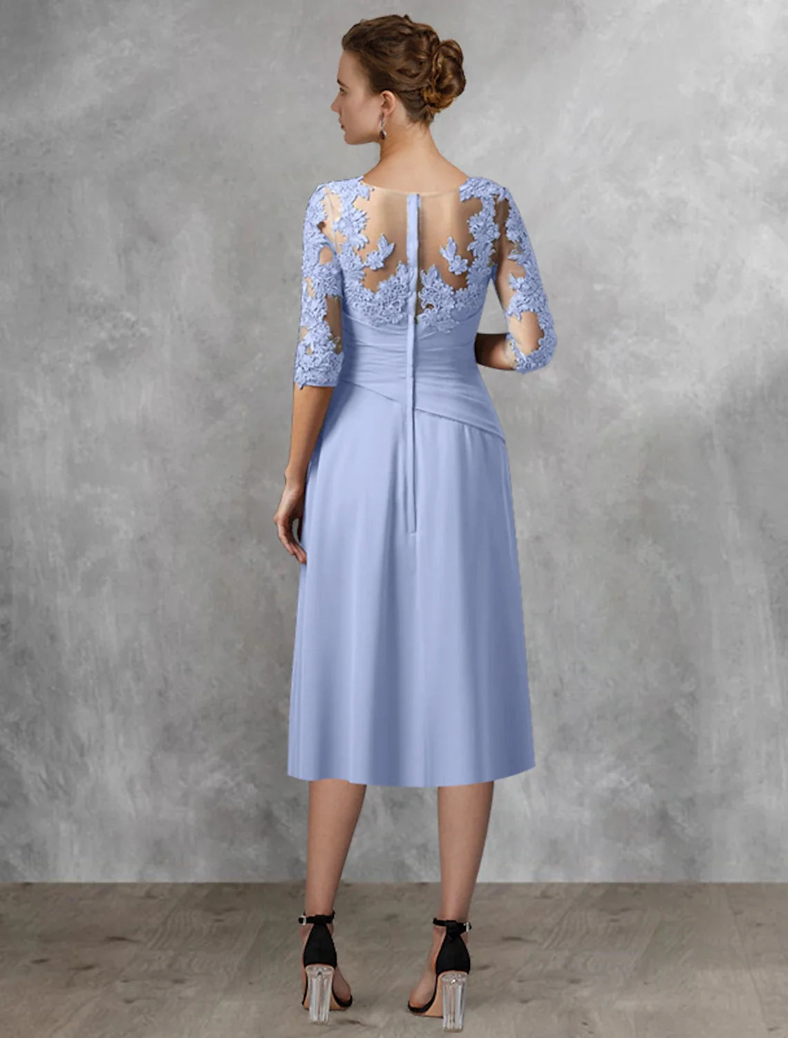 A-Line Square Neck Chiffon Draped Tea-Length Wedding Dress - Chloe Dress