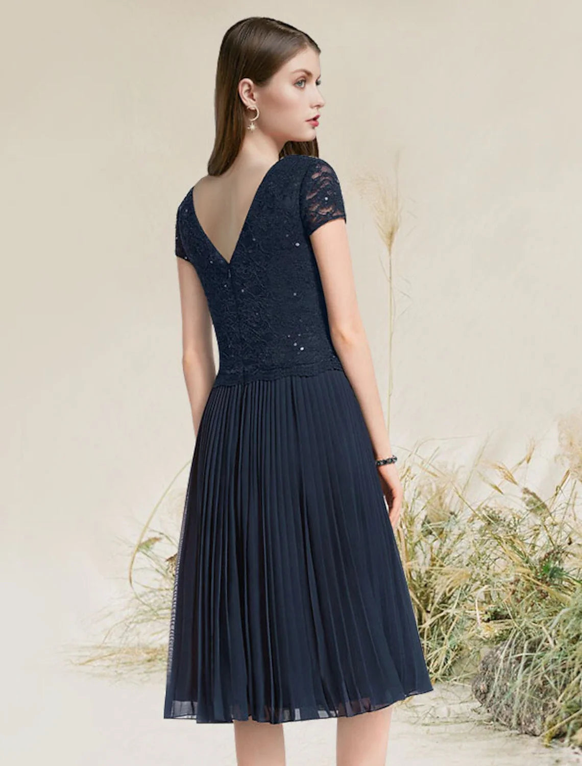 A-Line Chiffon Short Sleeve Pleated Mini Wedding Dress - Chloe Dress