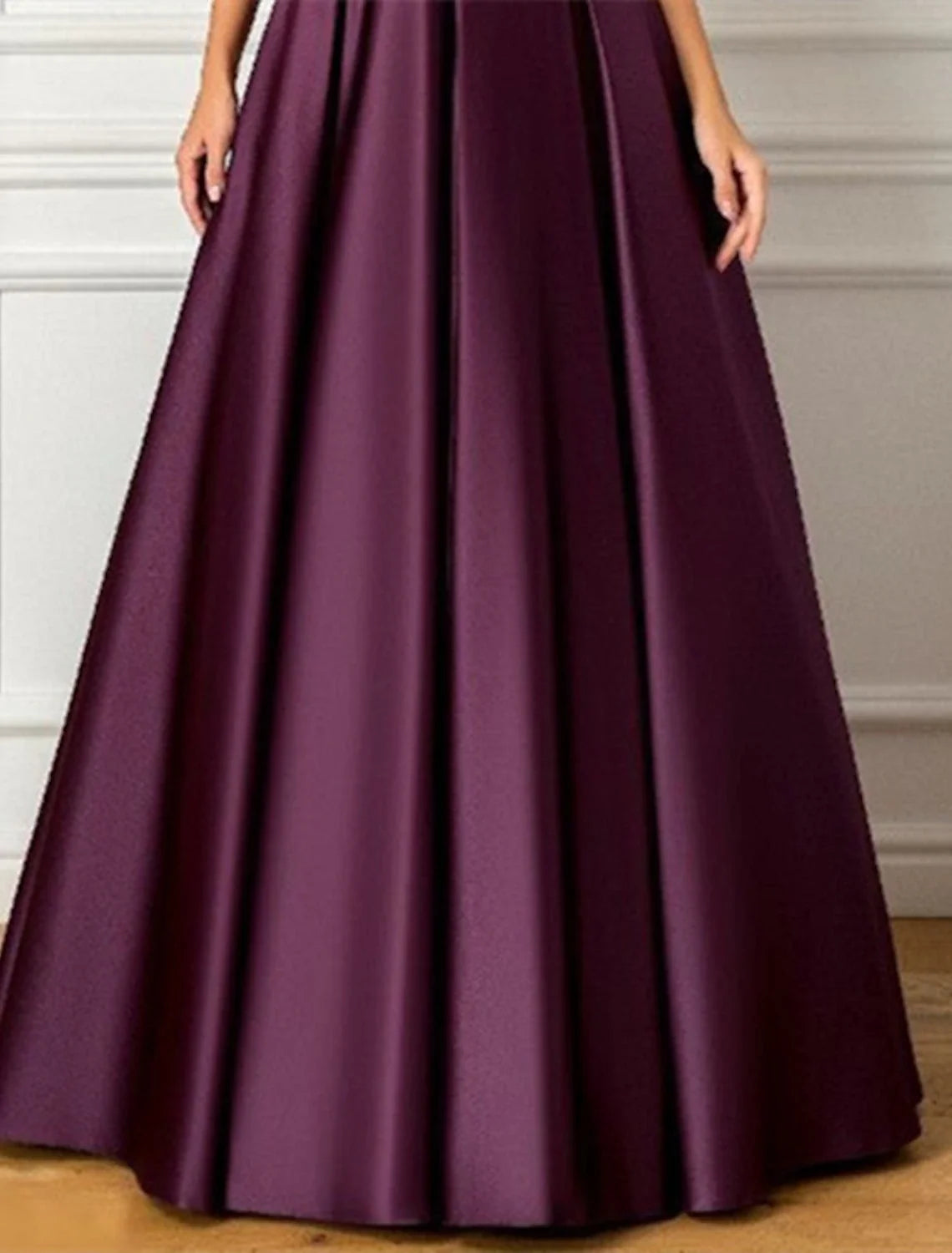 A-Line V-Neck Satin Three-Quarter Sleeve Pleated Floor-Length Evening Gown - Chloe Dress