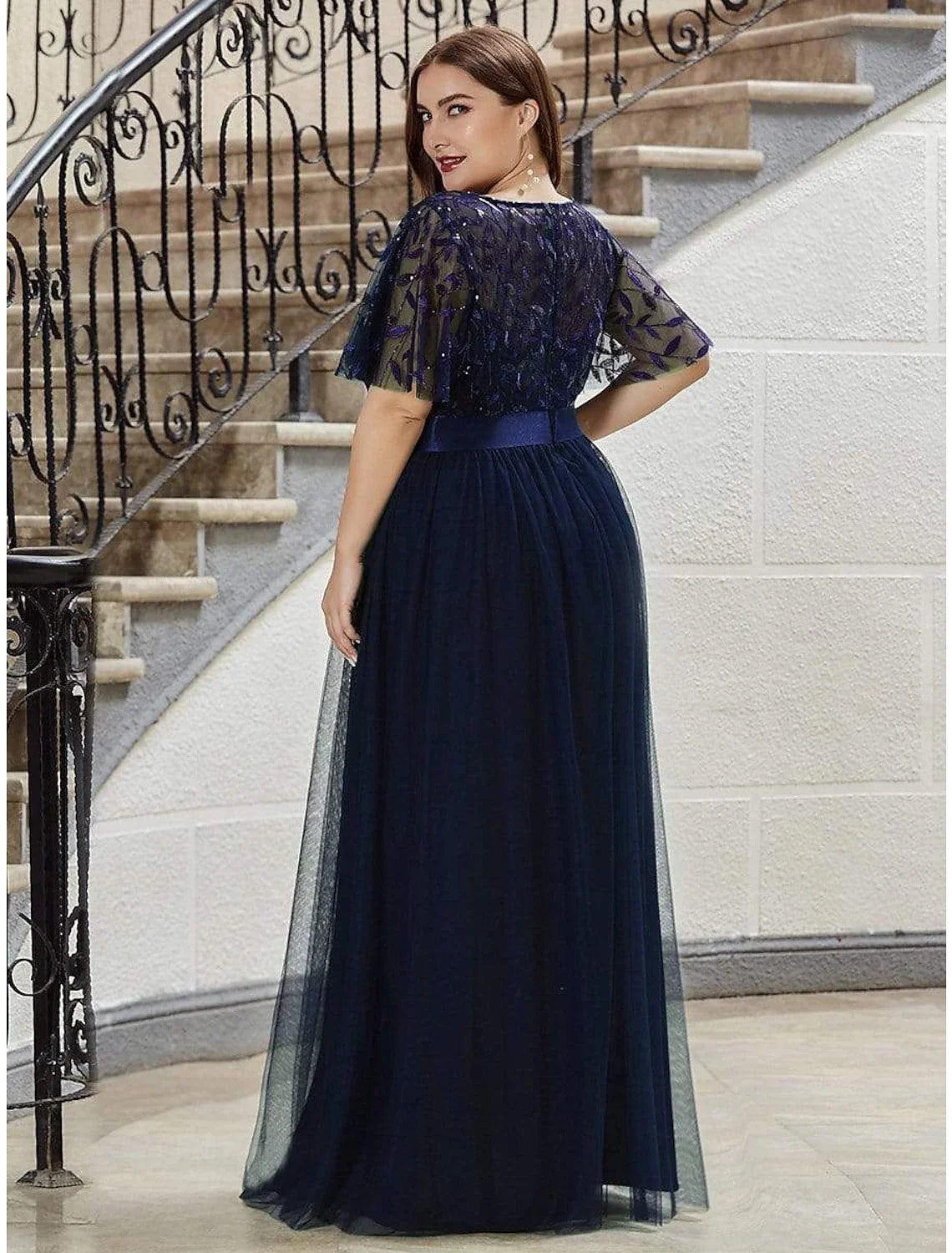 A-Line Tulle Short Sleeve Floor-Length Prom Dress - Chloe Dress