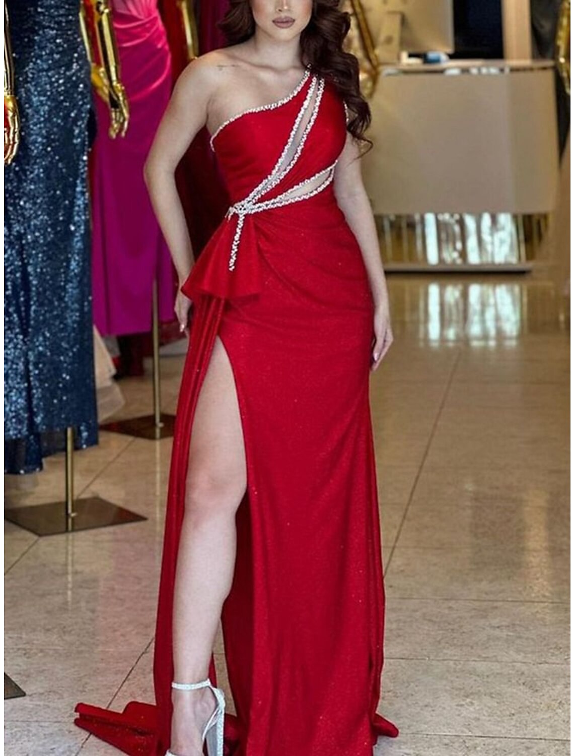 Mermaid One-Shoulder Sleeveless High Slit Evening Gown - Chloe Dress