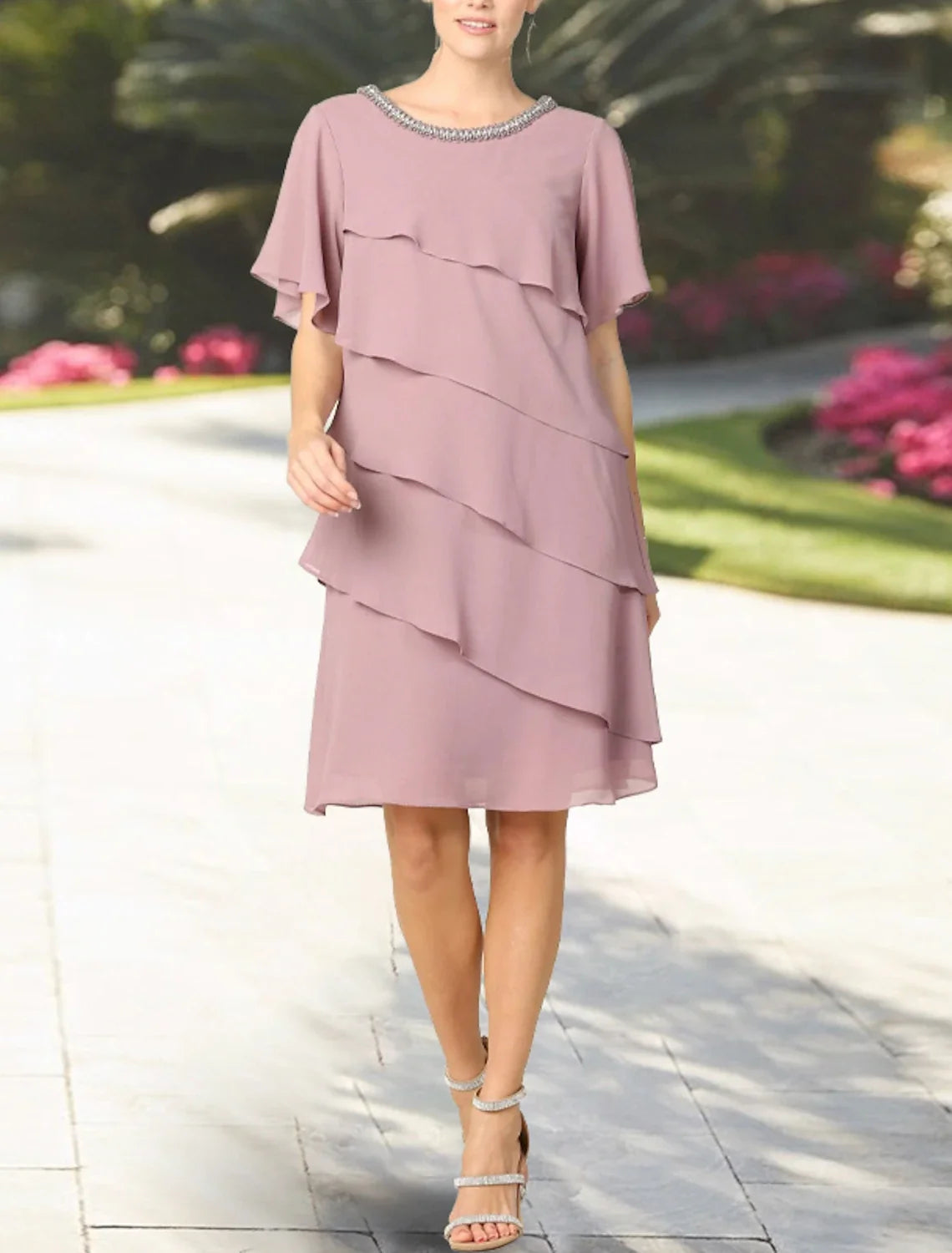 Sheath Chiffon Short Sleeve Pleated Mini Wedding Dress - Chloe Dress
