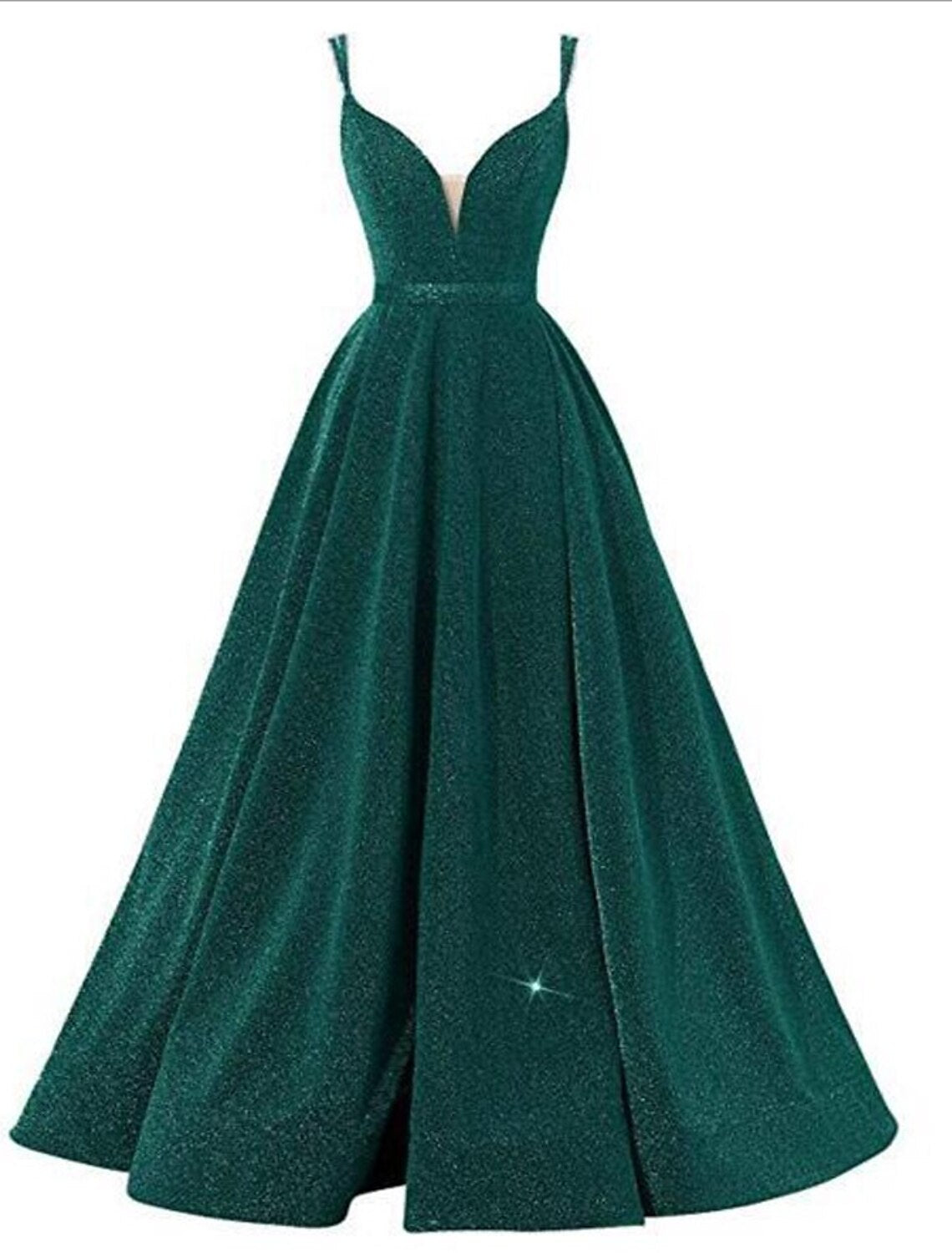 A-Line Spaghetti Strap Sequin Sleeveless Pleated Floor-Length Evening Dress - Chloe Dress