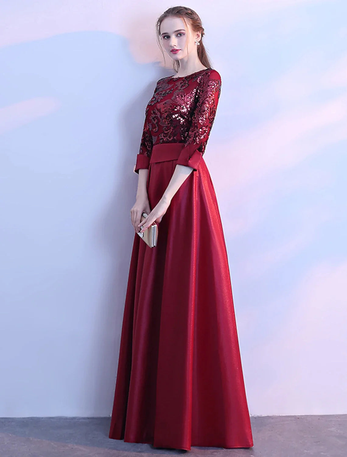 A-Line Satin Long Sleeve Pleated Floor-Length Wedding Dress - Chloe Dress