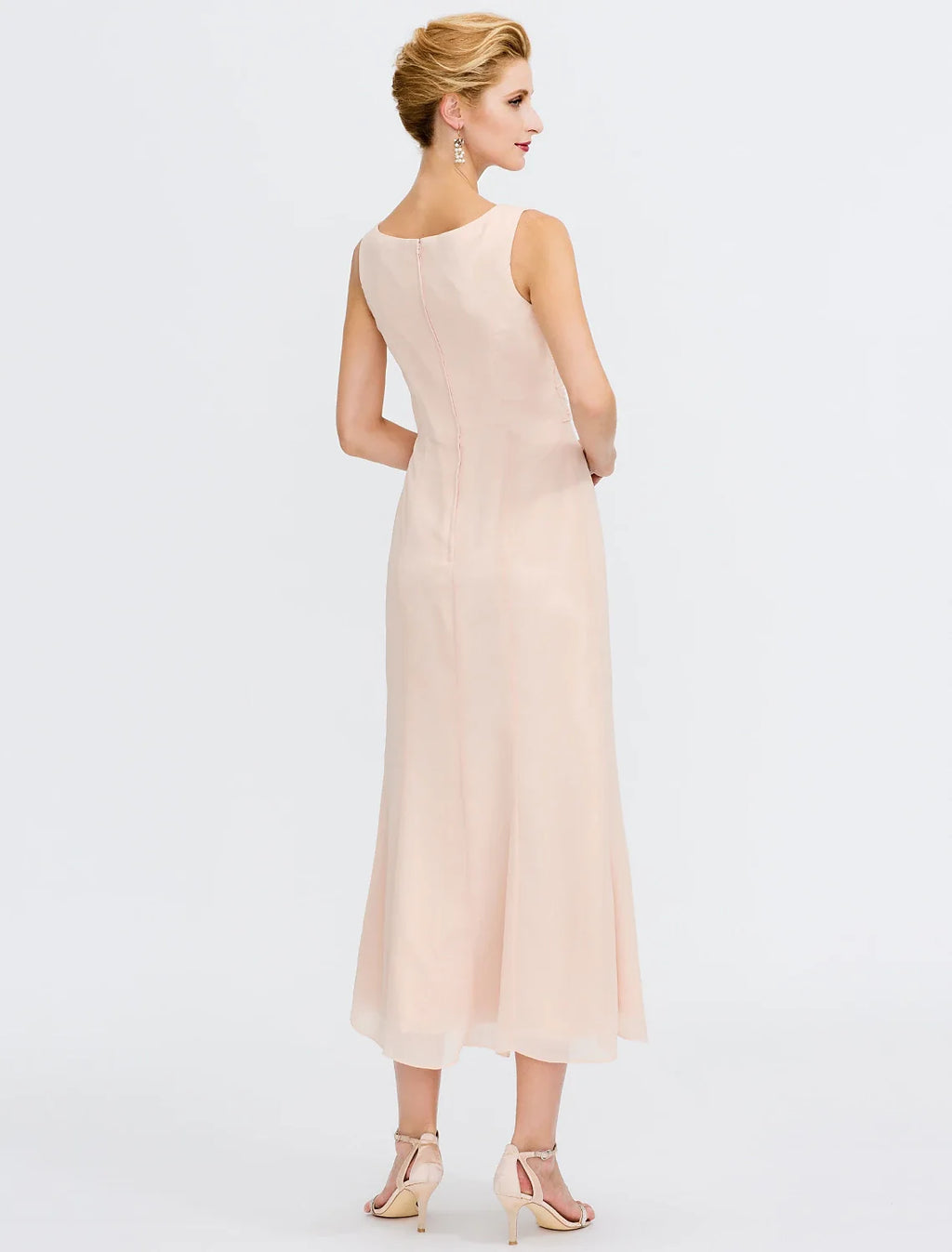 Sheath Chiffon Long Sleeve Pleated Tea-Length Wedding Dress - Chloe Dress