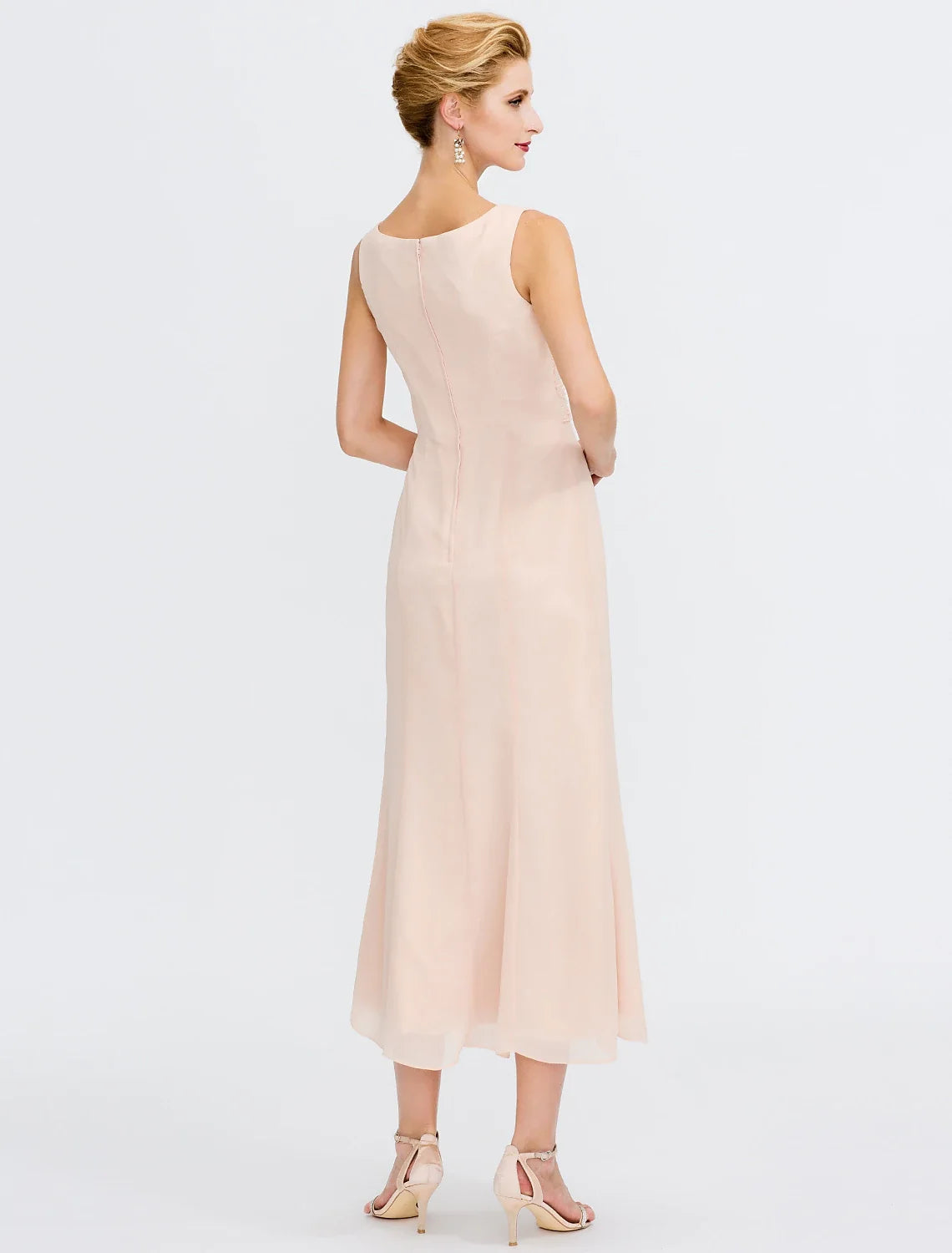 Sheath Chiffon Long Sleeve Pleated Tea-Length Wedding Dress - Chloe Dress