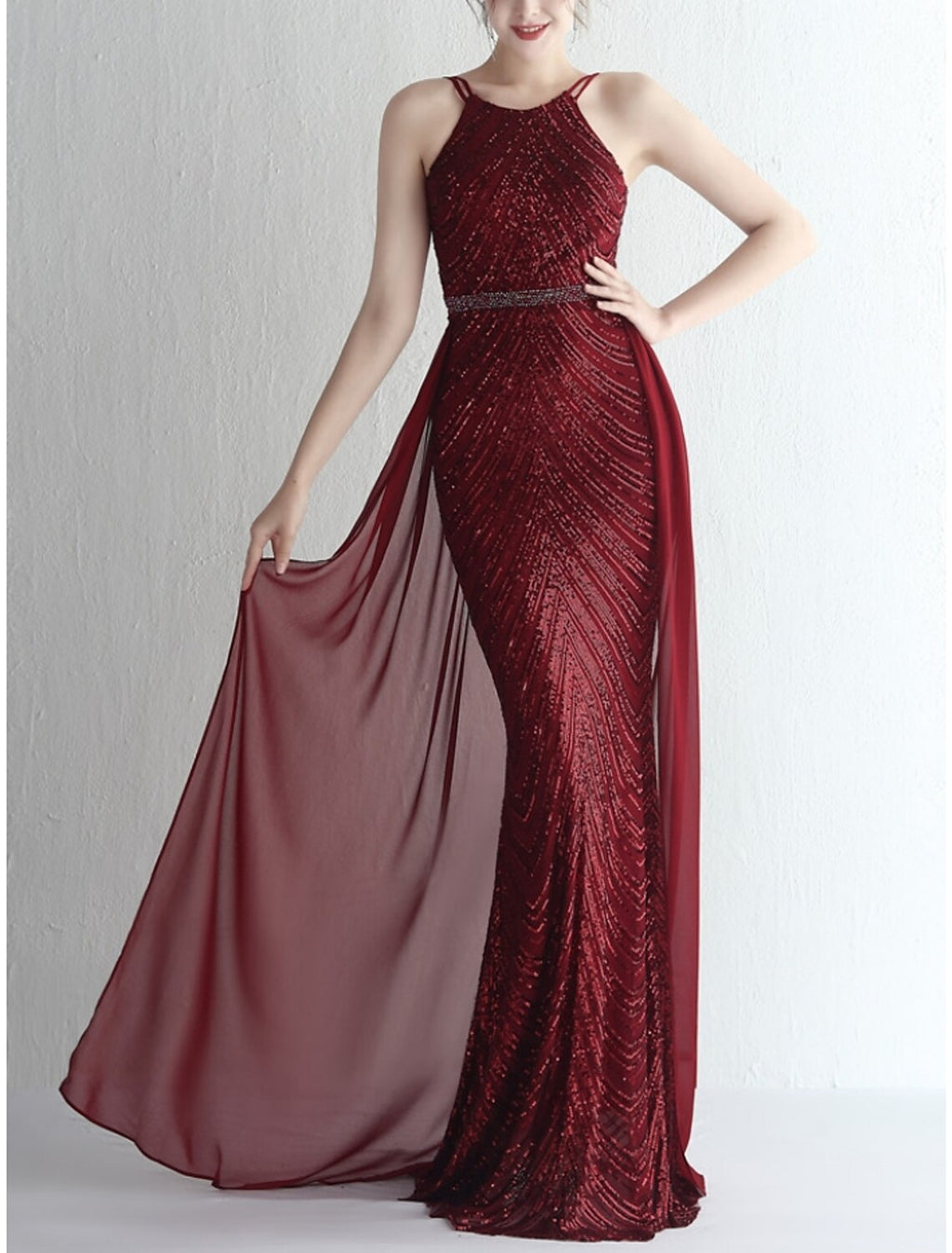Mermaid Spaghetti Strap Chiffon Sleeveless Pleated Evening Gown - Chloe Dress