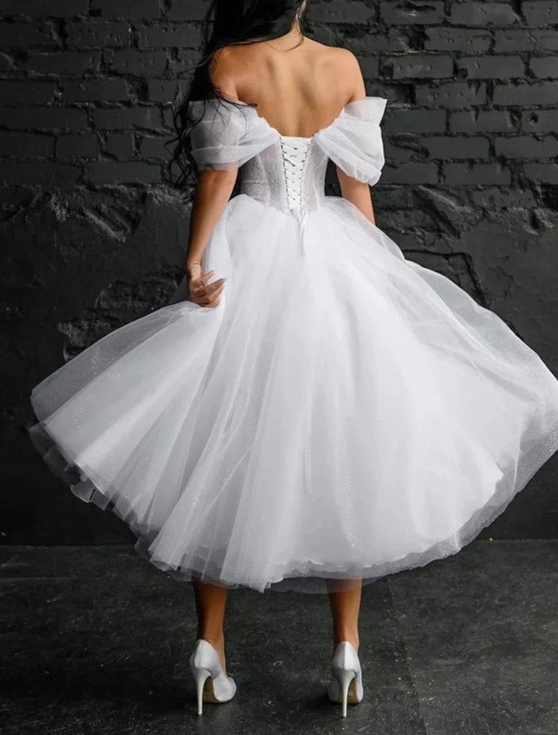 A-Line Satin Sleeveless Tea-Length Wedding Gown - Chloe Dress