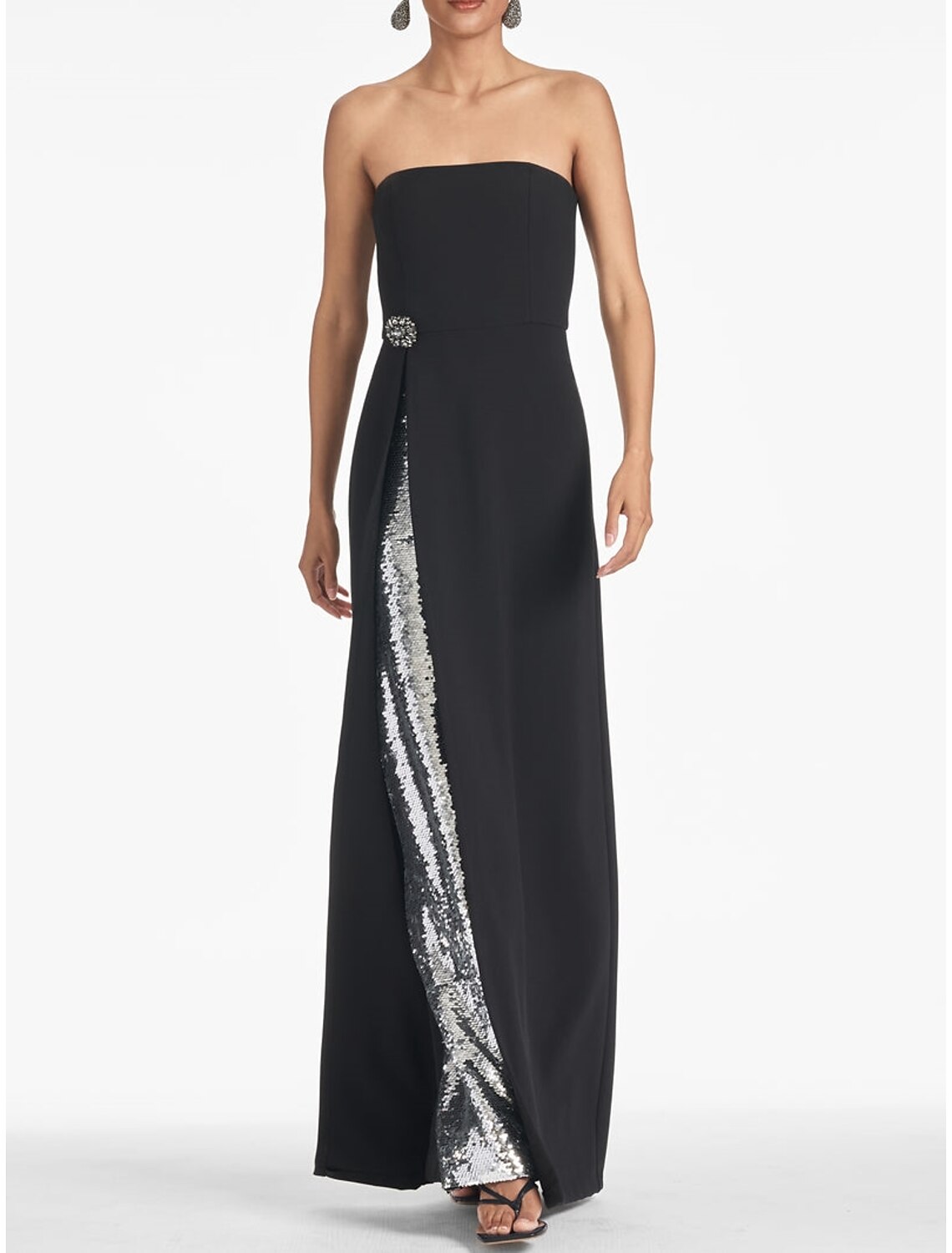 Black A-Line Strapless Sequin Sleeveless Ankle-Length Evening Dress - Chloe Dress
