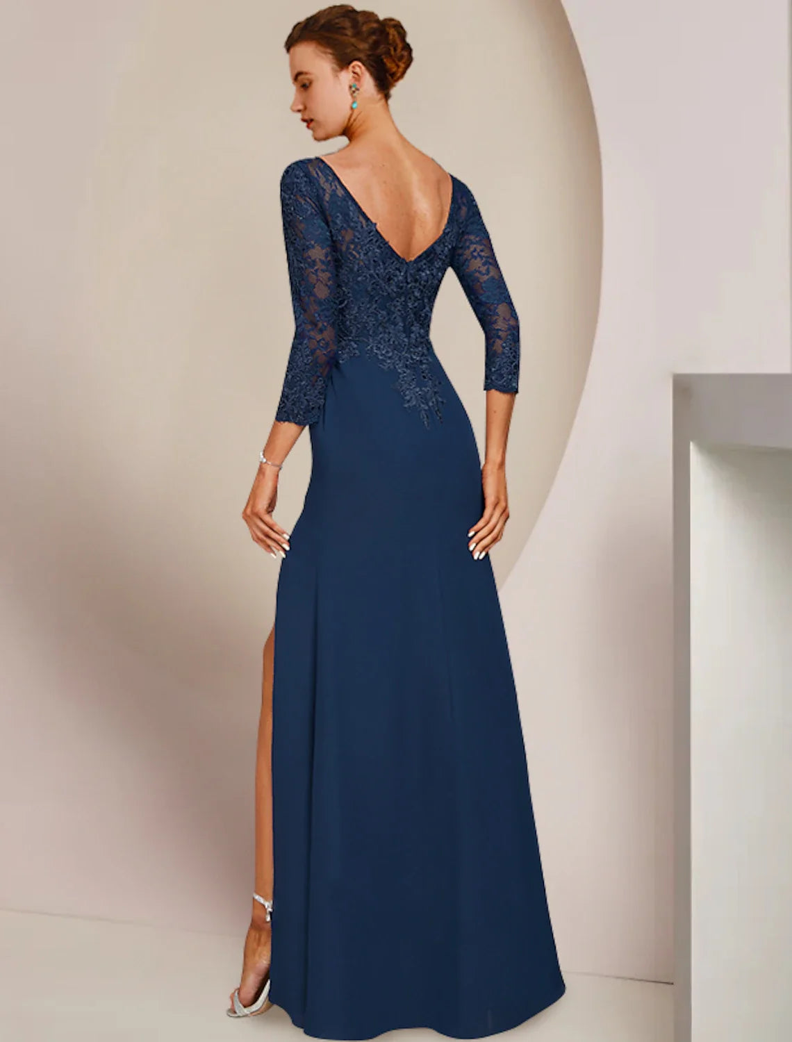 A-Line Chiffon Three-Quarter Sleeve Applique Floor-Length Dress - Chloe Dress