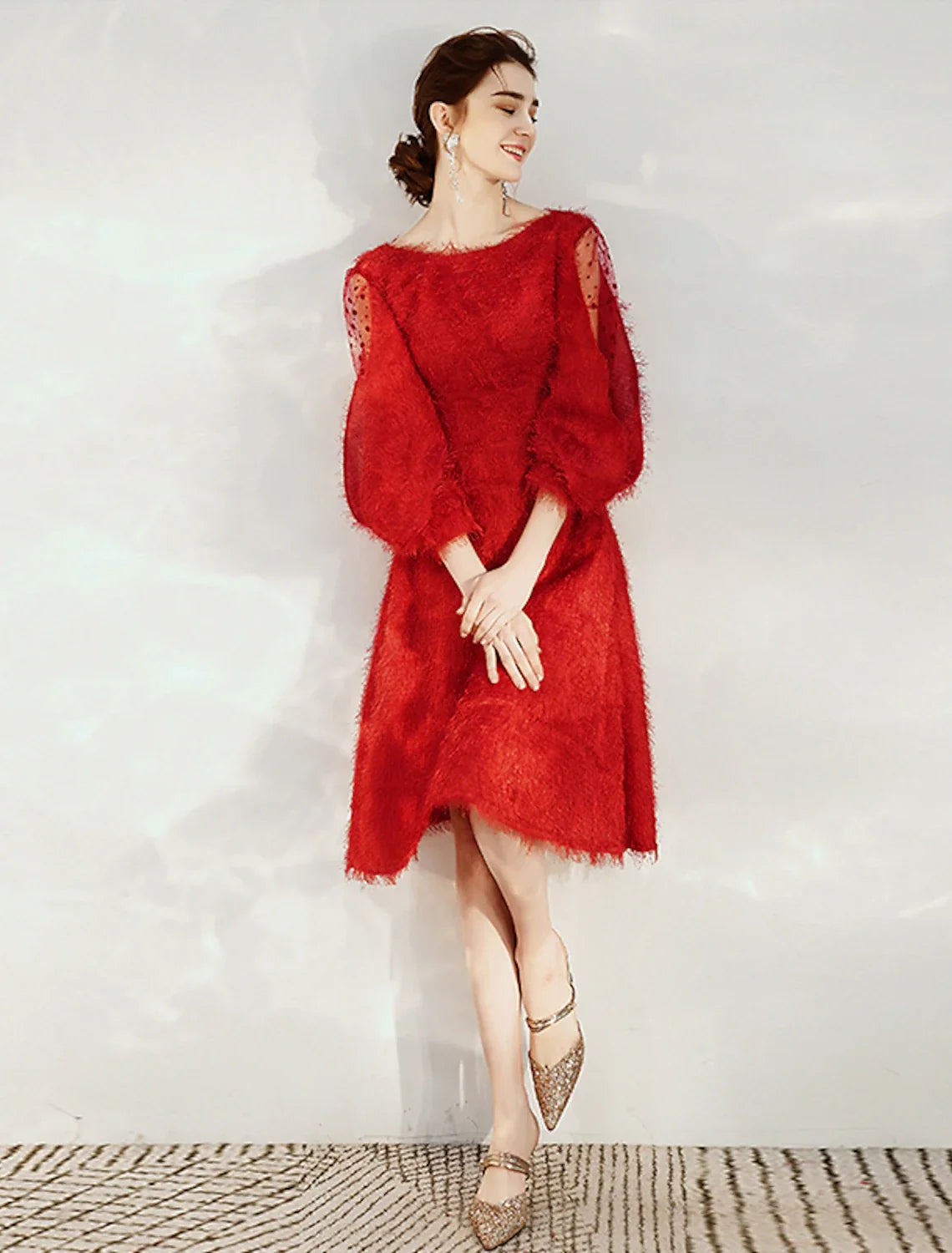 A-Line Three-Quarter Sleeve Tea-Length Cocktail Dress - Chloe Dress