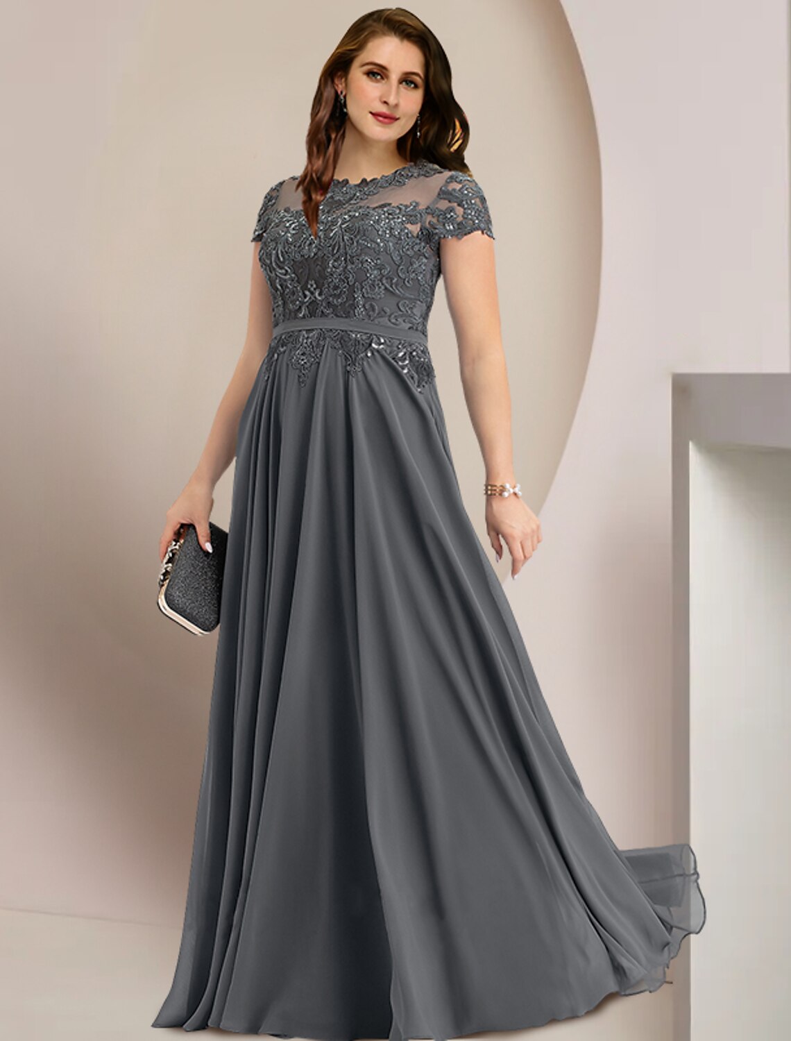 Chiffon Short Sleeve Pleated Floor-Length Wedding Dress - Chloe Dress